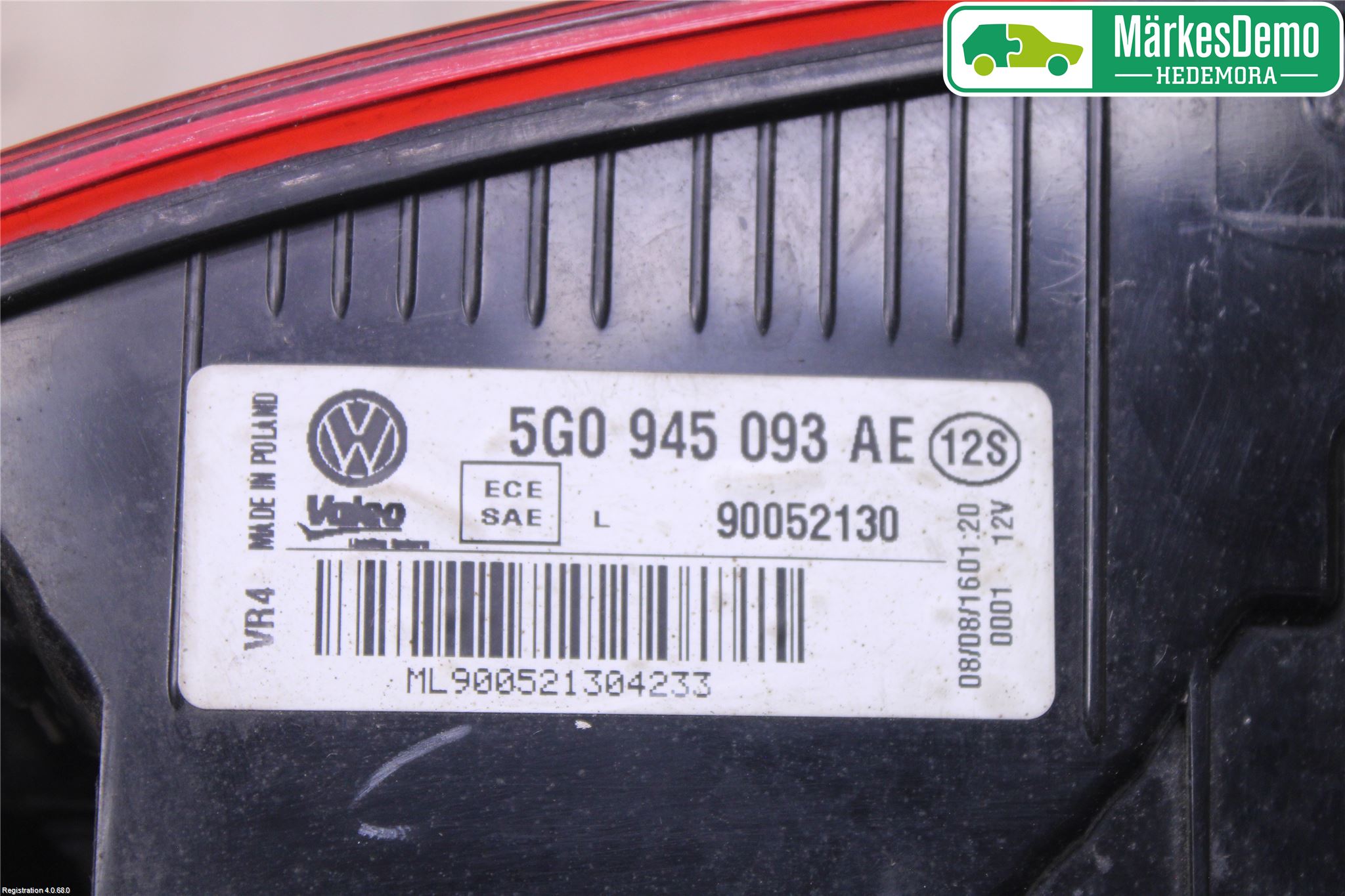 Volkswagen VW GOLF / E-GOLF VII 13-20 Bakljus Lucka Vä