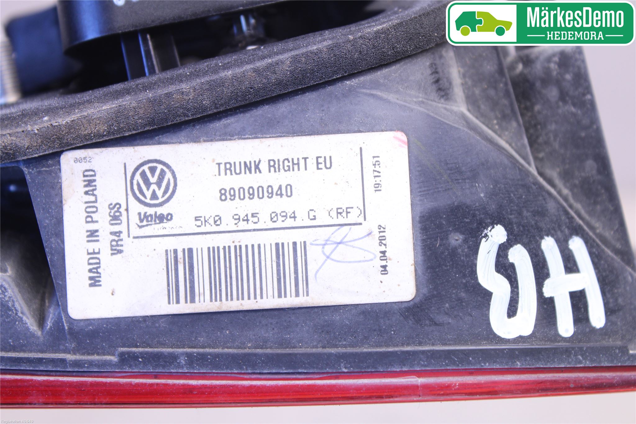 Volkswagen VW GOLF VI 09-13 Bakljus Lucka Hö