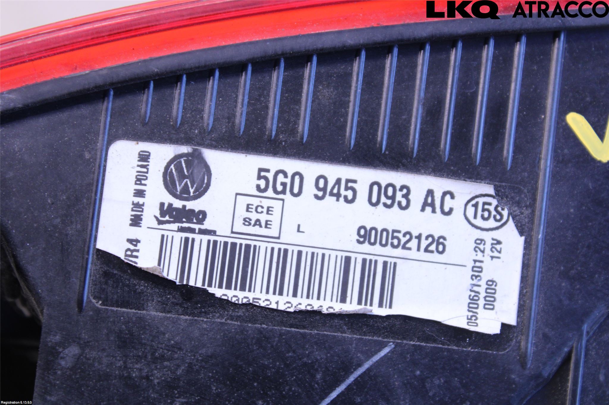 Volkswagen VW GOLF / E-GOLF VII 13-20 Bakljus Lucka Vä