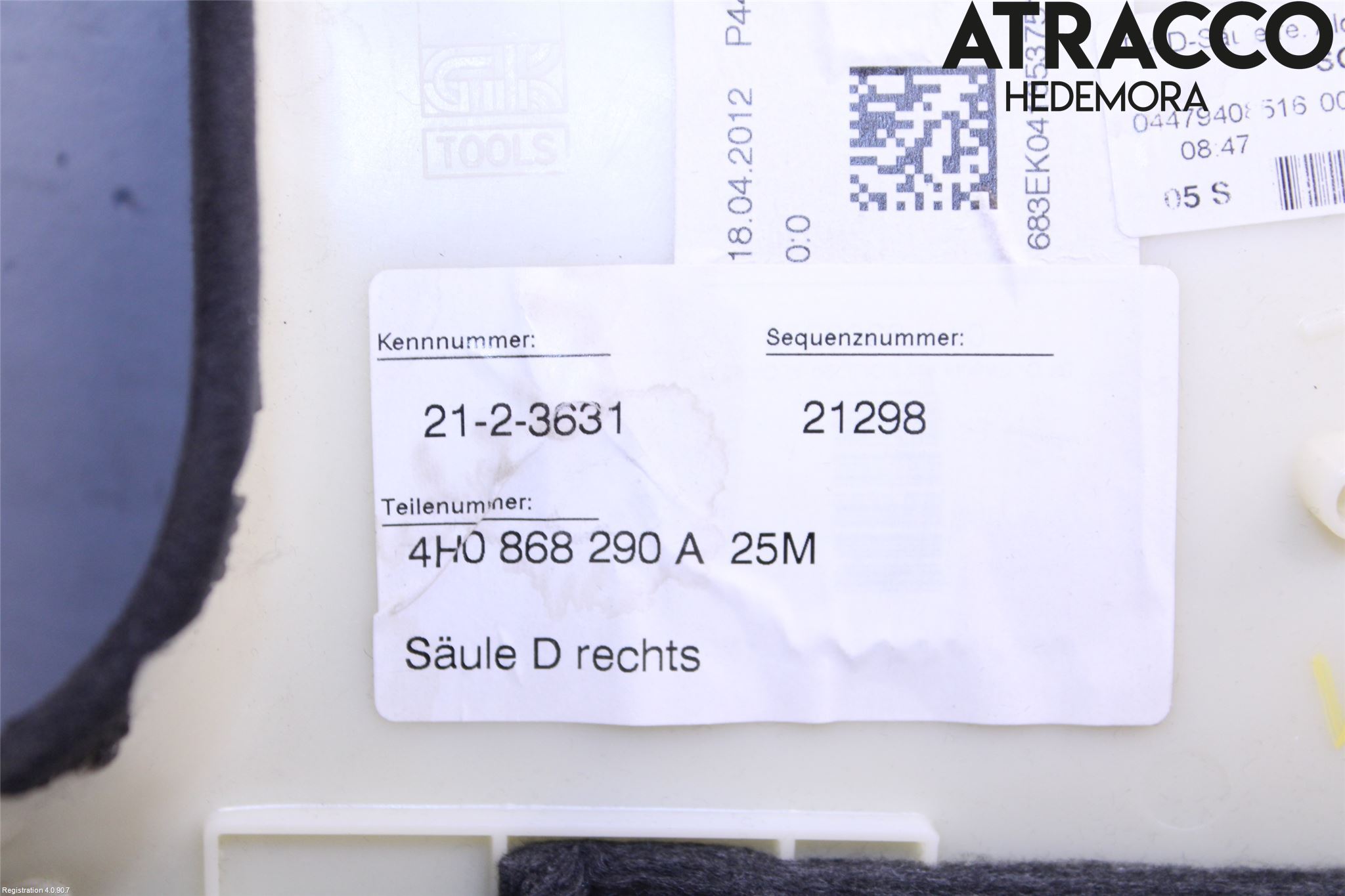 Audi A8/S8 4H 10-17 Inr Plastd A-B-C Stolpe