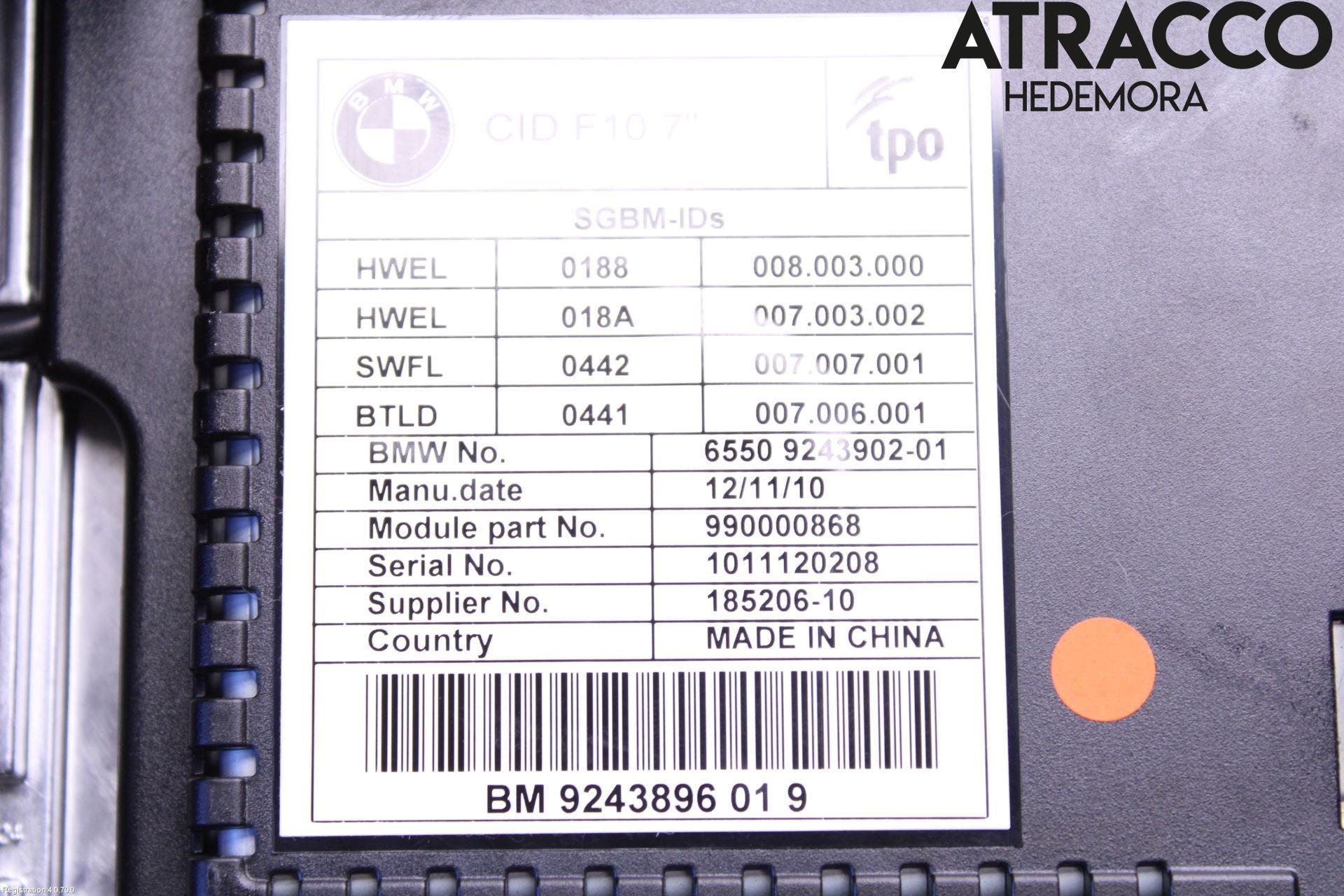 BMW 5 F10/F11/F18 09-17 Cd Radio - Multimediapanel