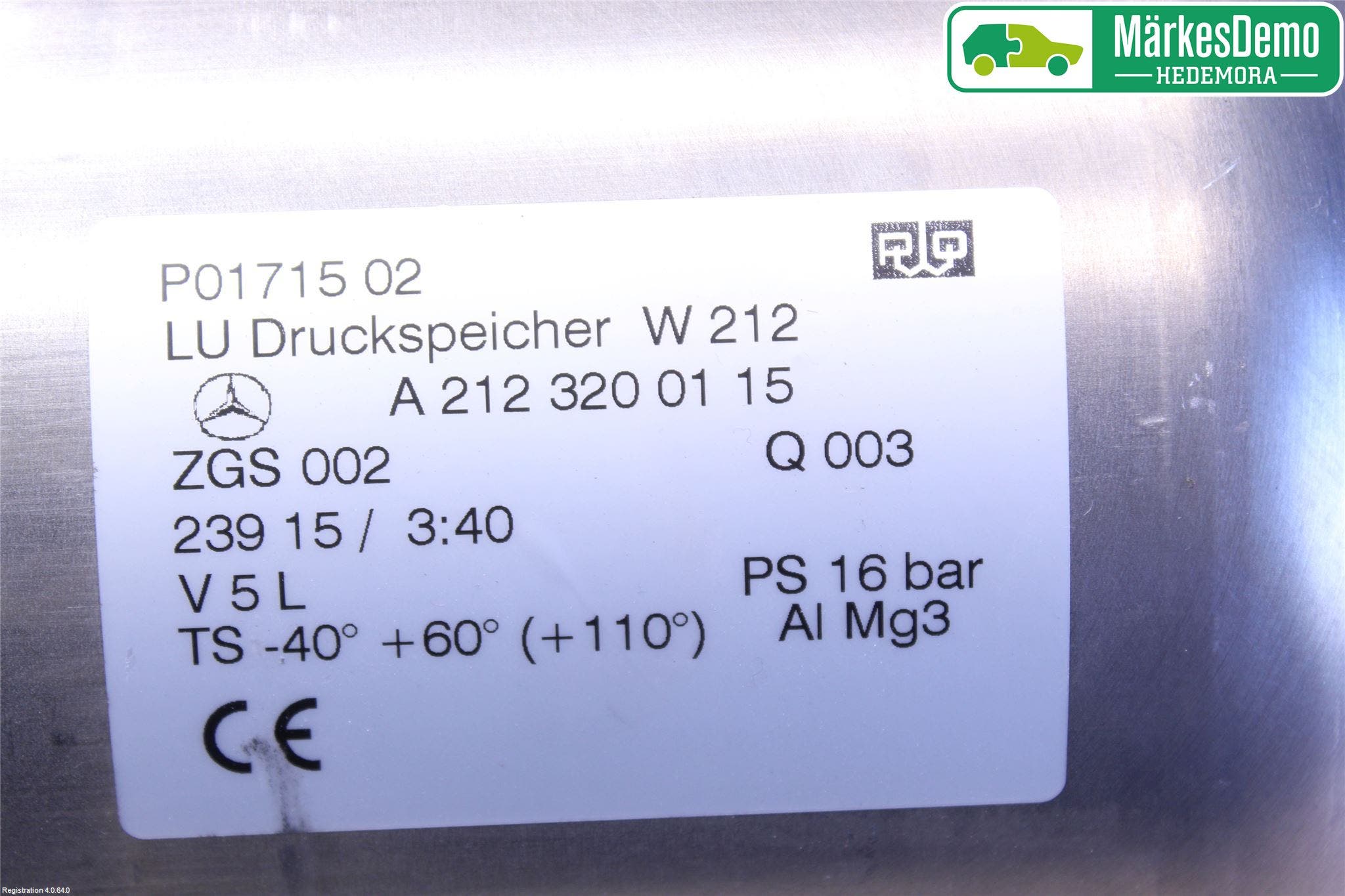 Mercedes-Benz MB E-KLASS (W212) 09-16 Nivå/Luftförändring Trycktank