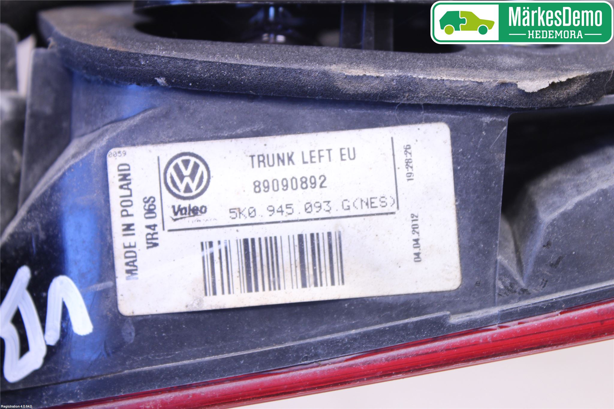 Volkswagen VW GOLF VI 09-13 Bakljus Lucka Vä