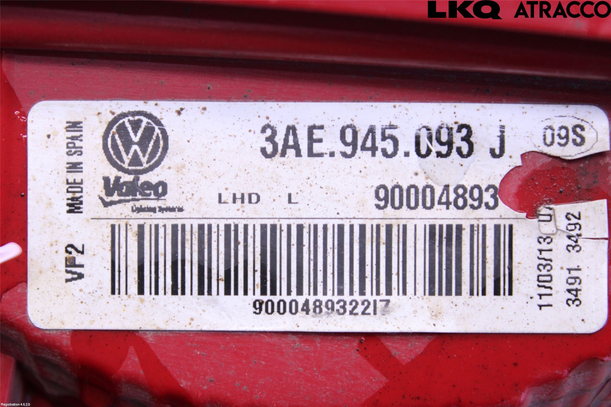 Volkswagen VW PASSAT 11-14 Bakljus Lucka Vä