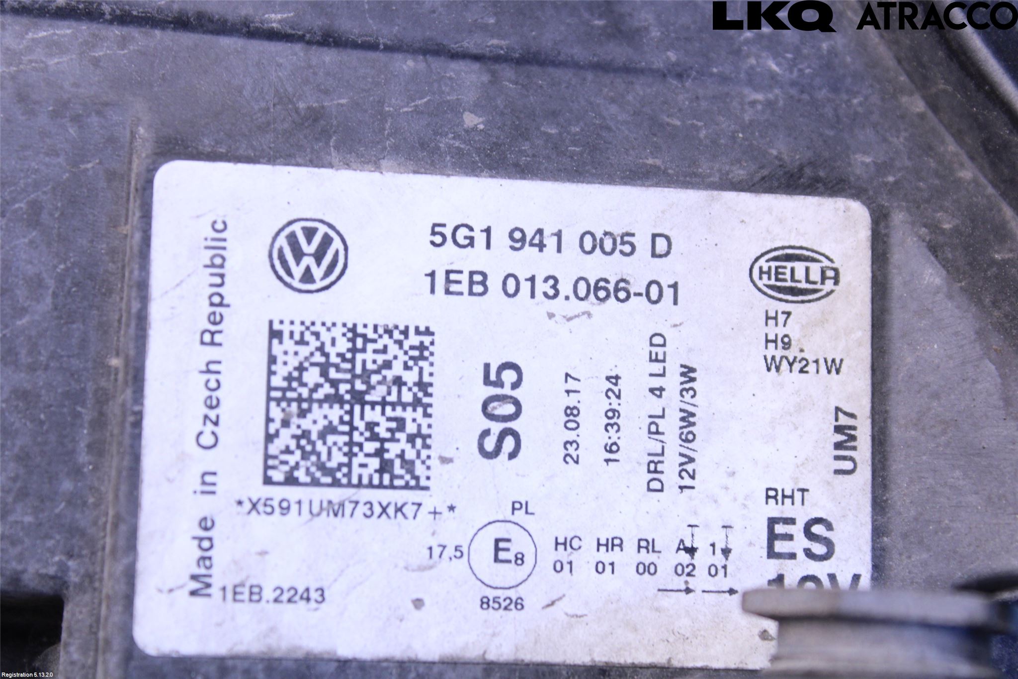 Volkswagen VW GOLF / E-GOLF VII 13-20 Strålkastare Vänster