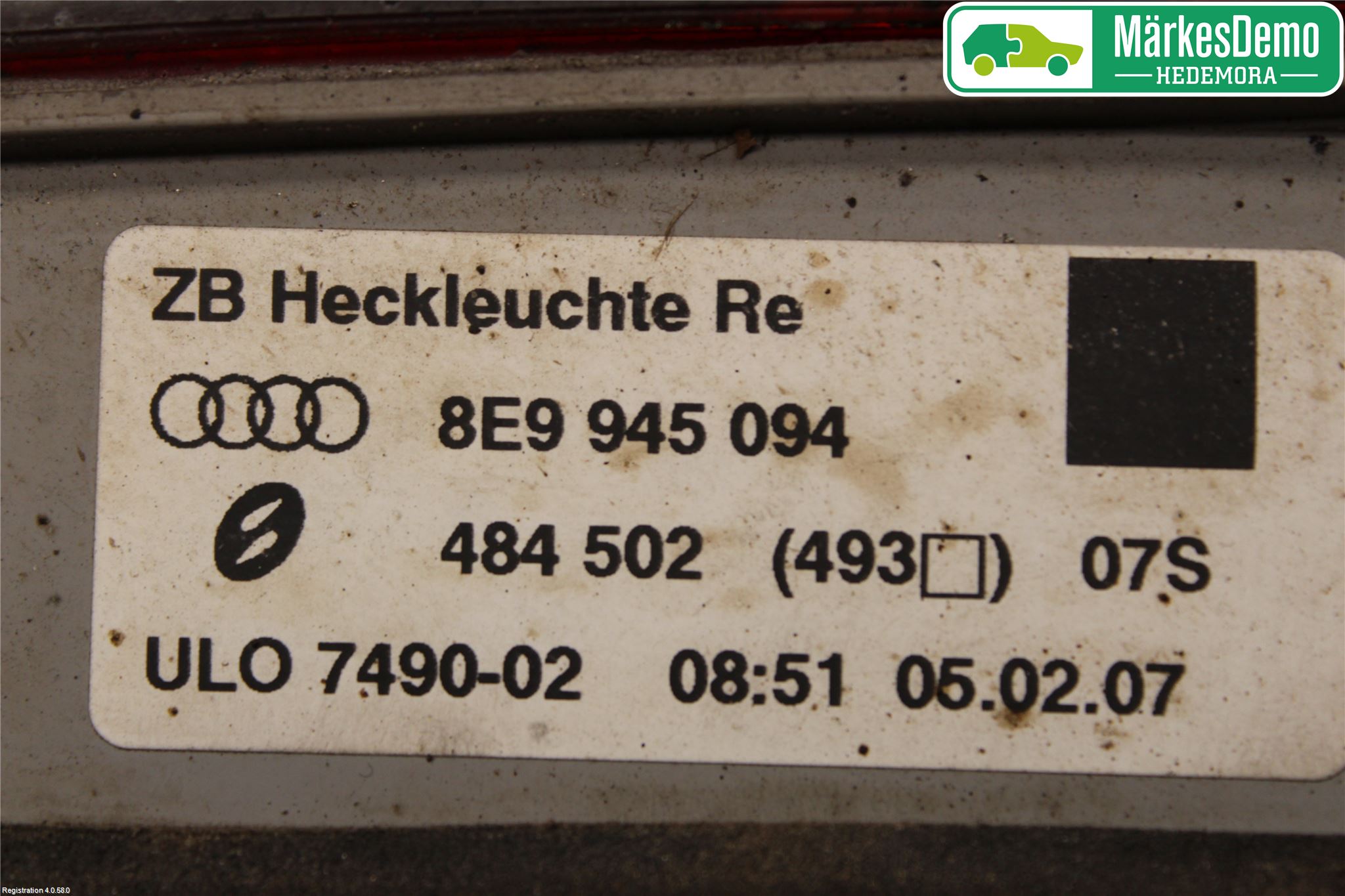 Audi A4/S4 05-07 Bakljus Lucka Hö