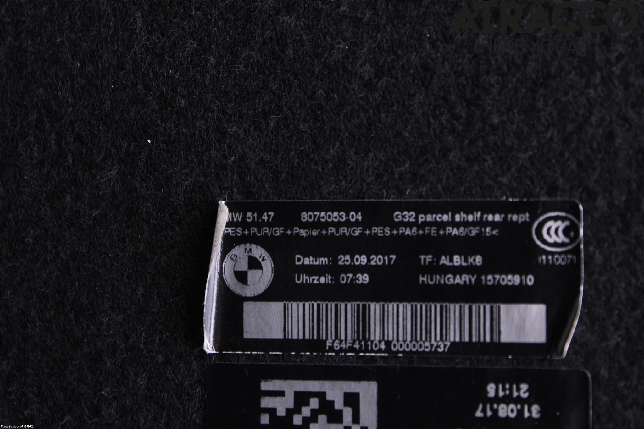 BMW 6 GT G32 18- Bagage Golv