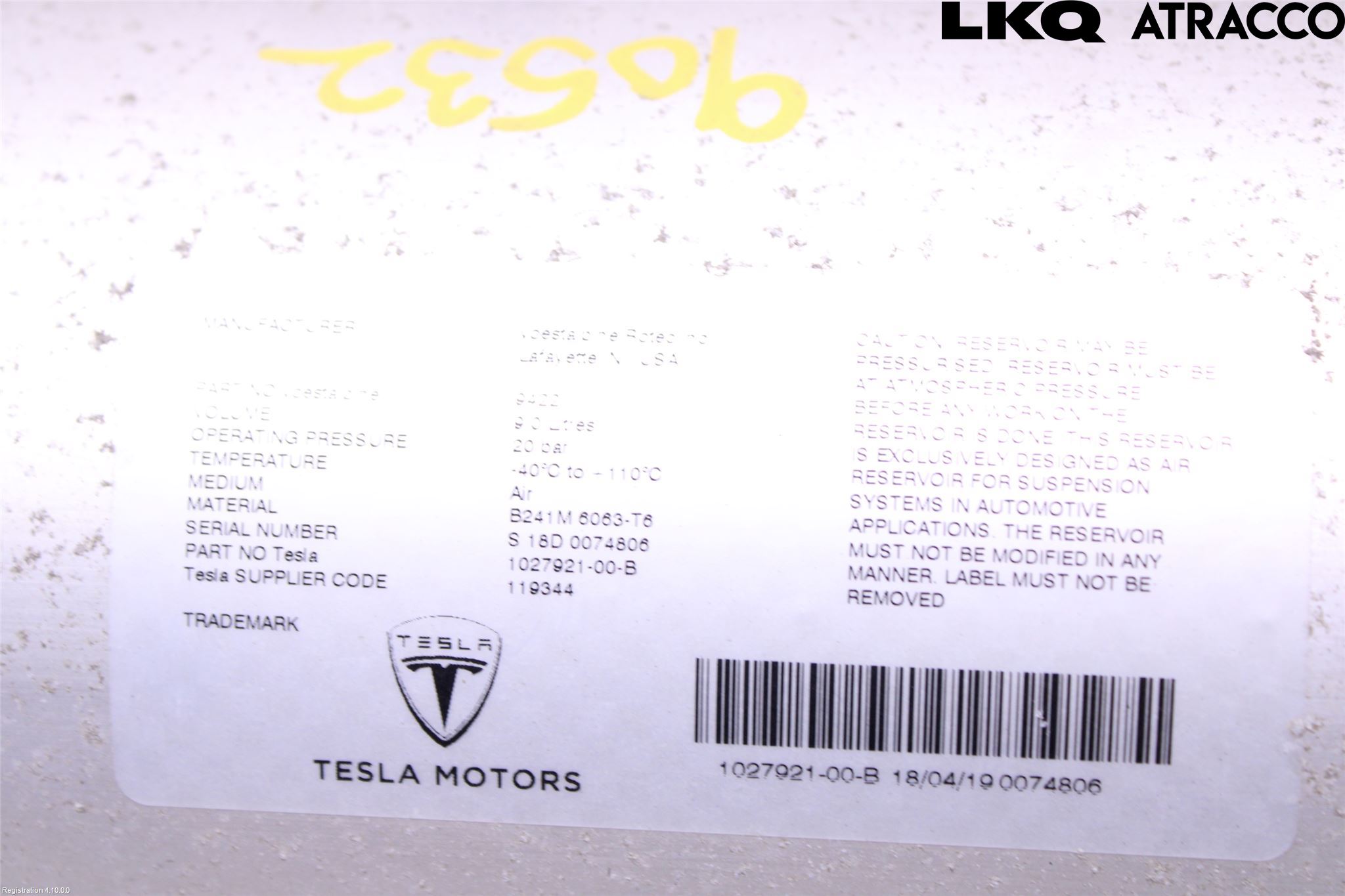 Tesla MODEL X 16- Nivå/Luftförändring Trycktank