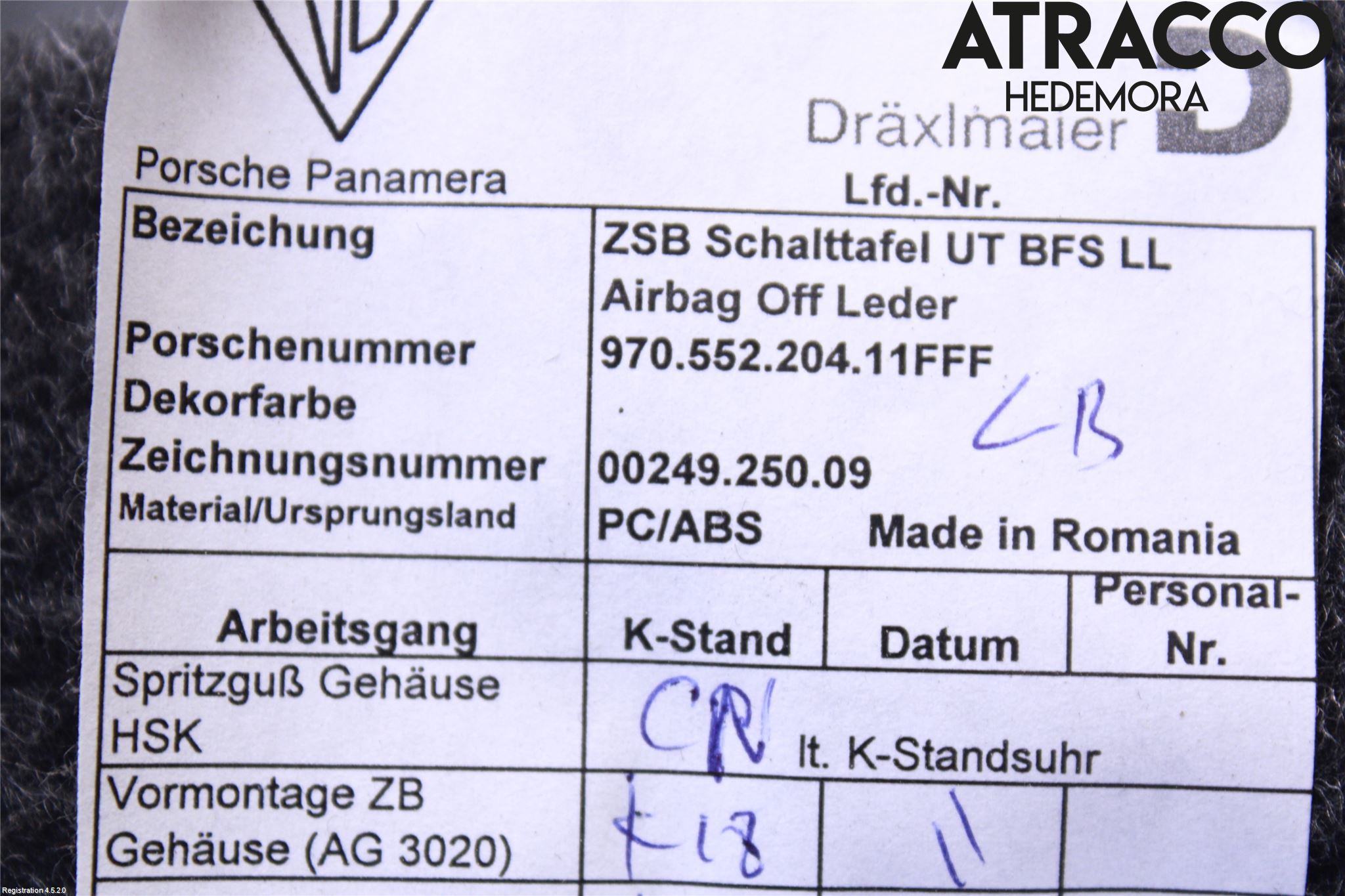 Porsche PANAMERA 09- Handskfack