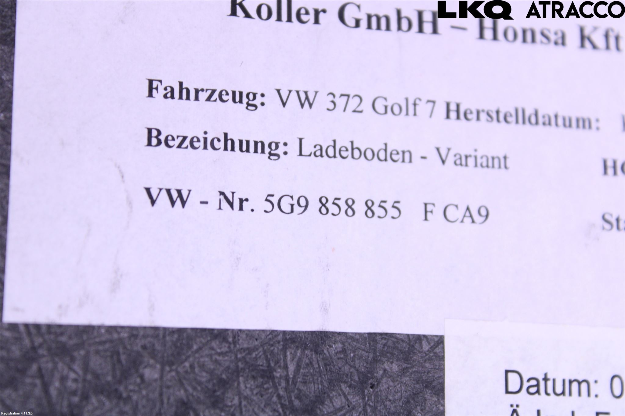 Volkswagen VW GOLF / E-GOLF VII 13-20 Inrbagagerumklädsel-Golv