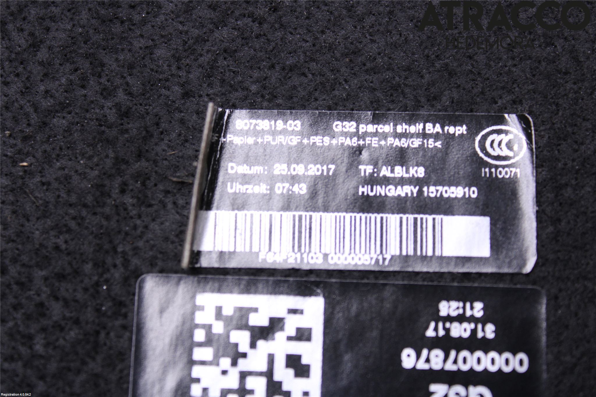 BMW 6 GT G32 18- Bagage Golv