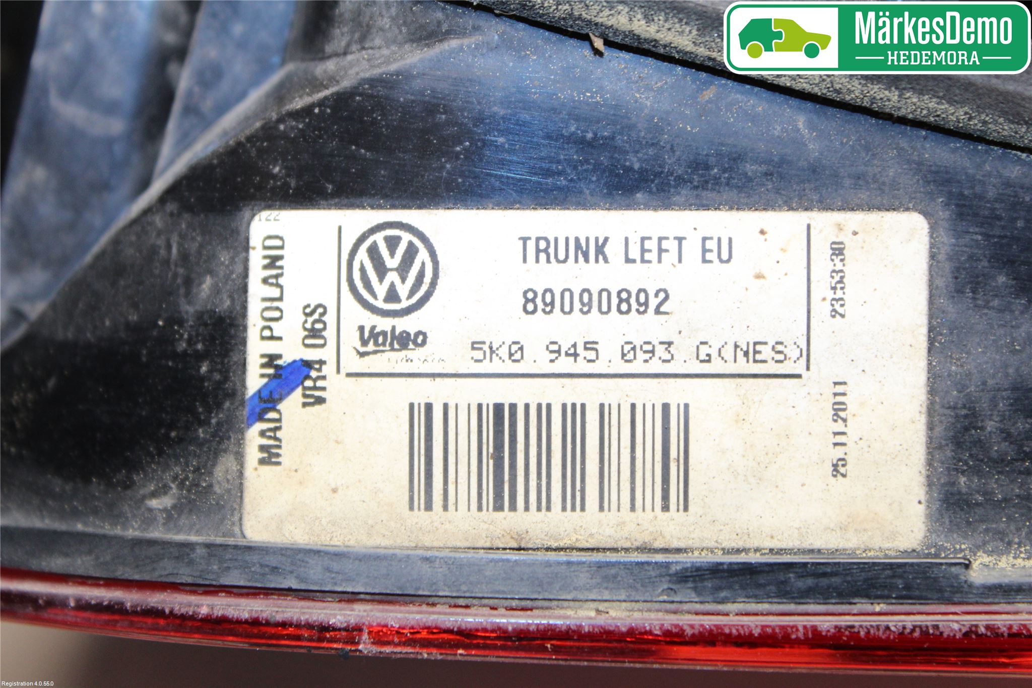 Volkswagen VW GOLF VI 09-13 Bakljus Lucka Vä
