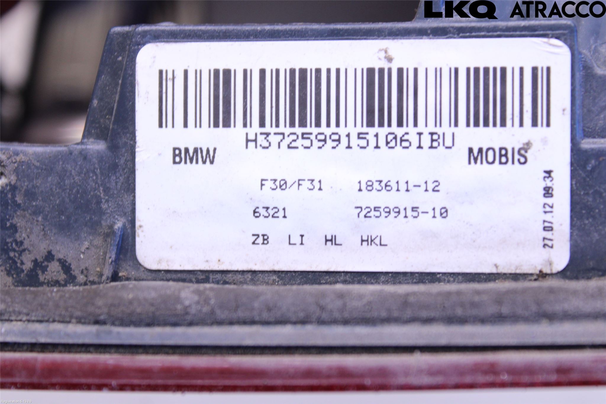 BMW 3 F30/F31/F80 12-19 Bakljus Lucka Vä
