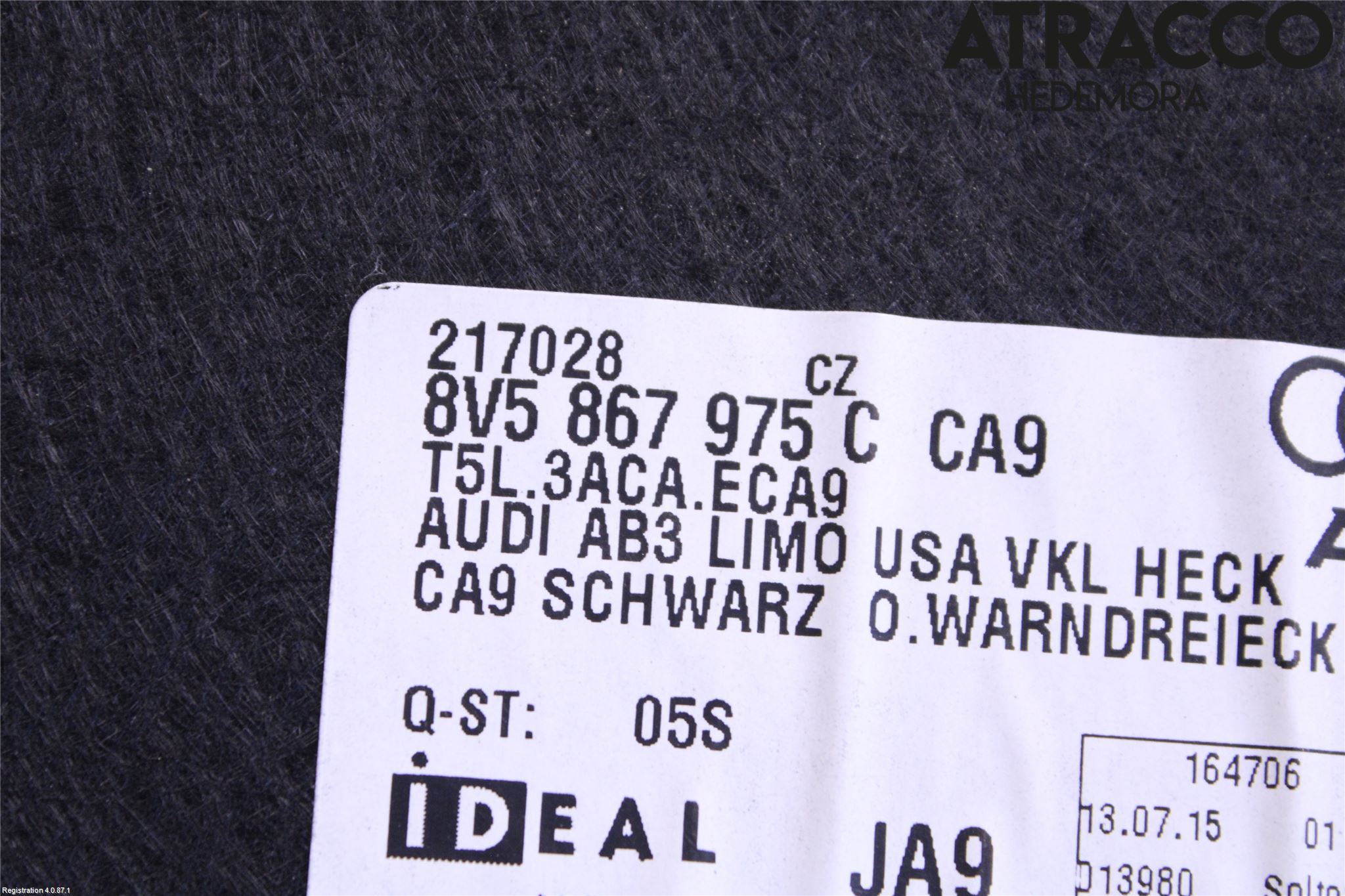 Audi A3/S3 8V 13-20 Inredning Bakluckeklädsel