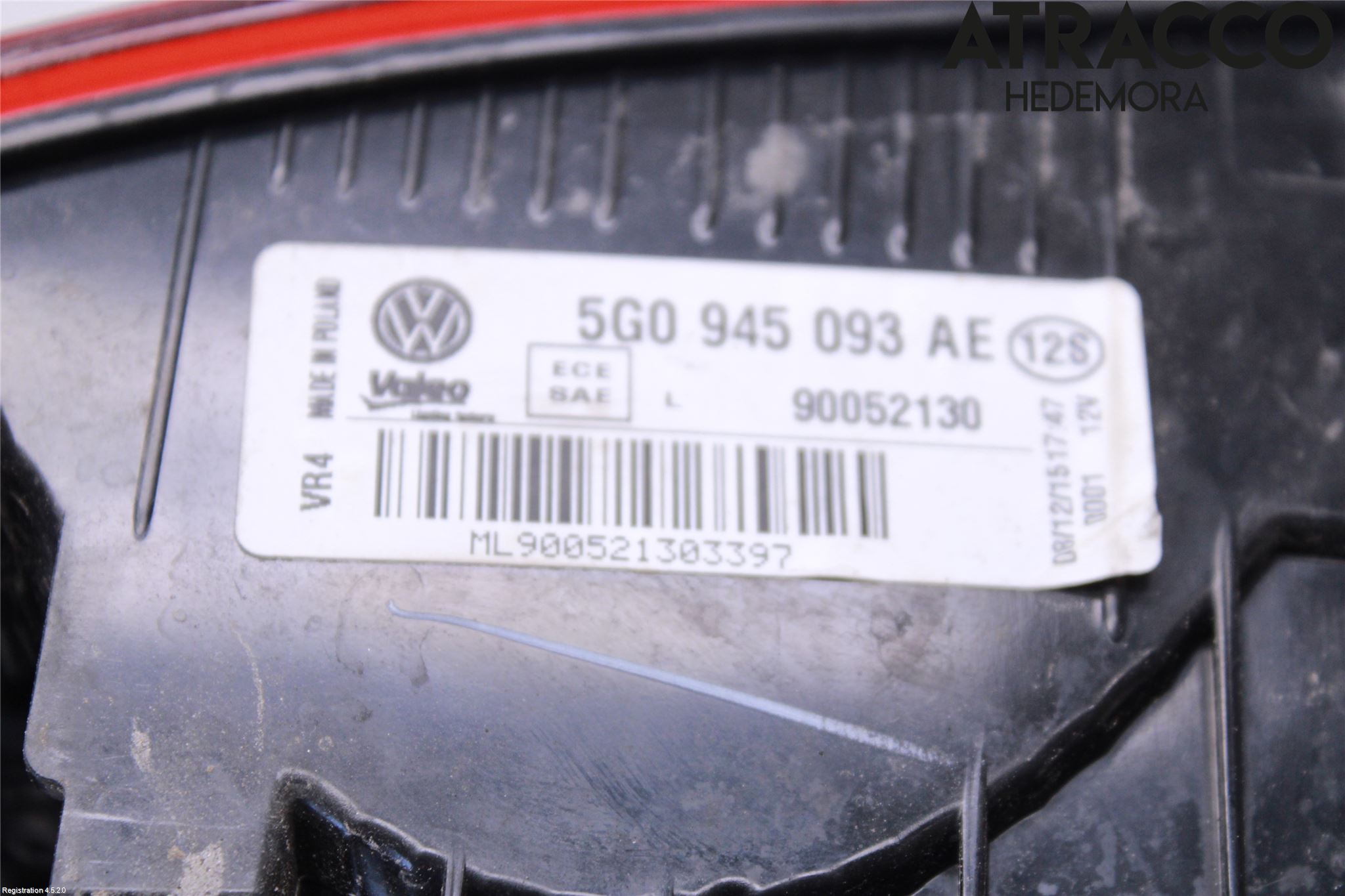 Volkswagen VW GOLF / E-GOLF VII 13-20 Bakljus Lucka Vä