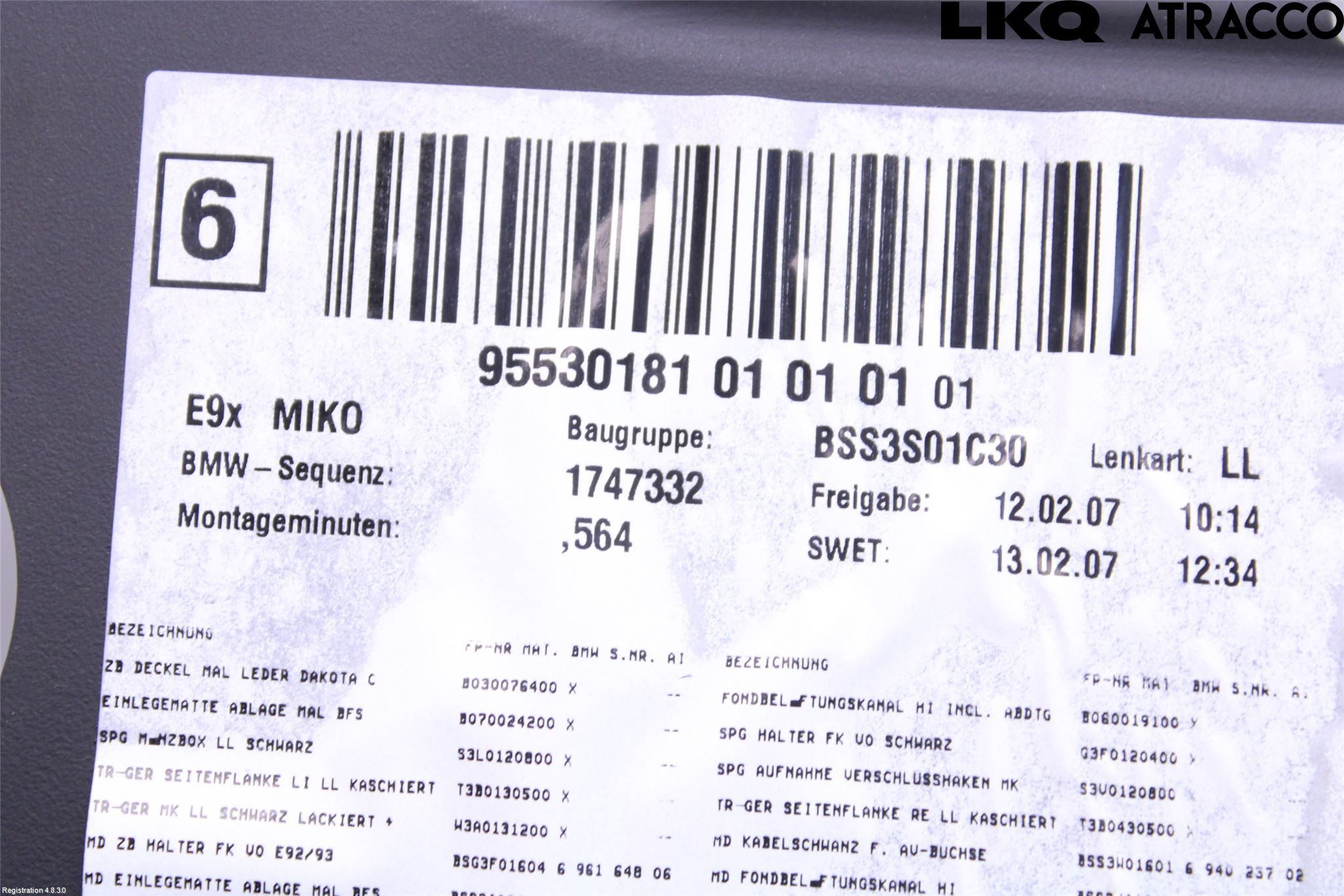 BMW 3 E92/93 Coupé/Cab 05-14 Inr Tunnelfack