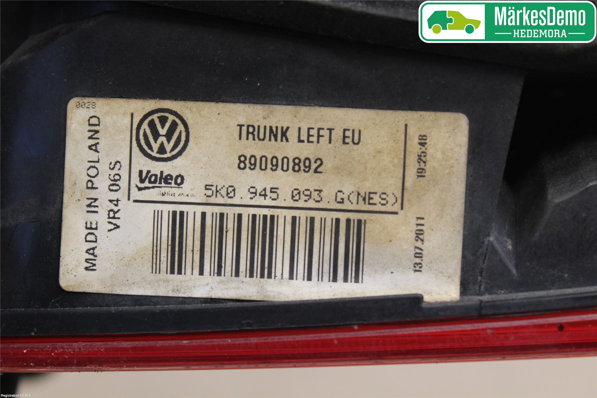 Volkswagen VW GOLF VI 09-13 Bakljus Lucka Vä