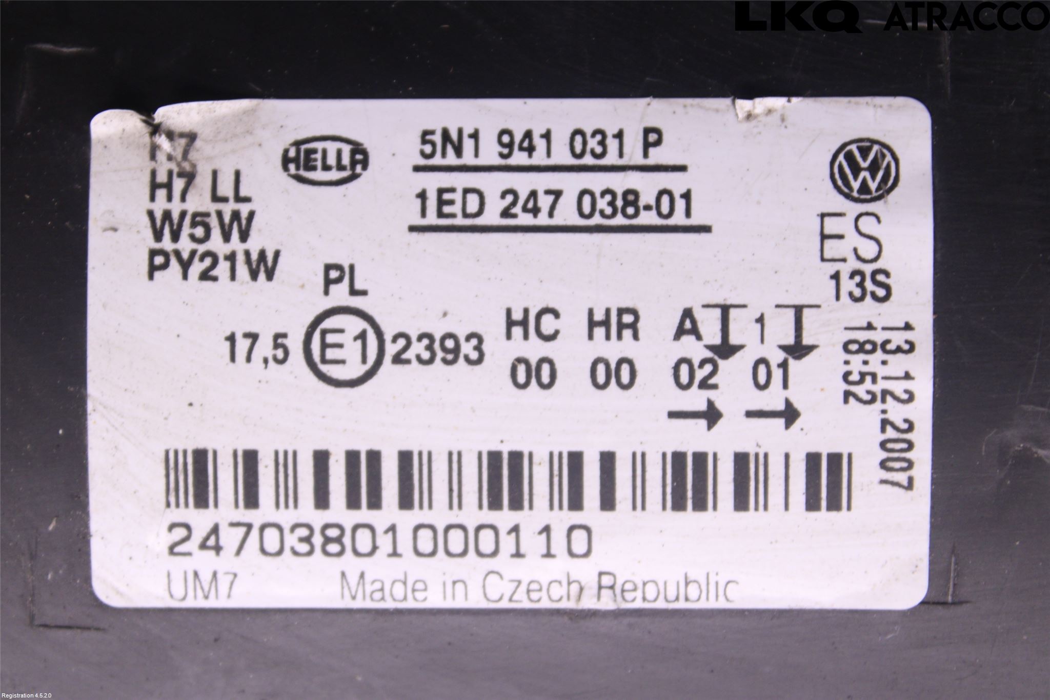 Volkswagen VW TIGUAN 07-16 Strålkastare Vänster