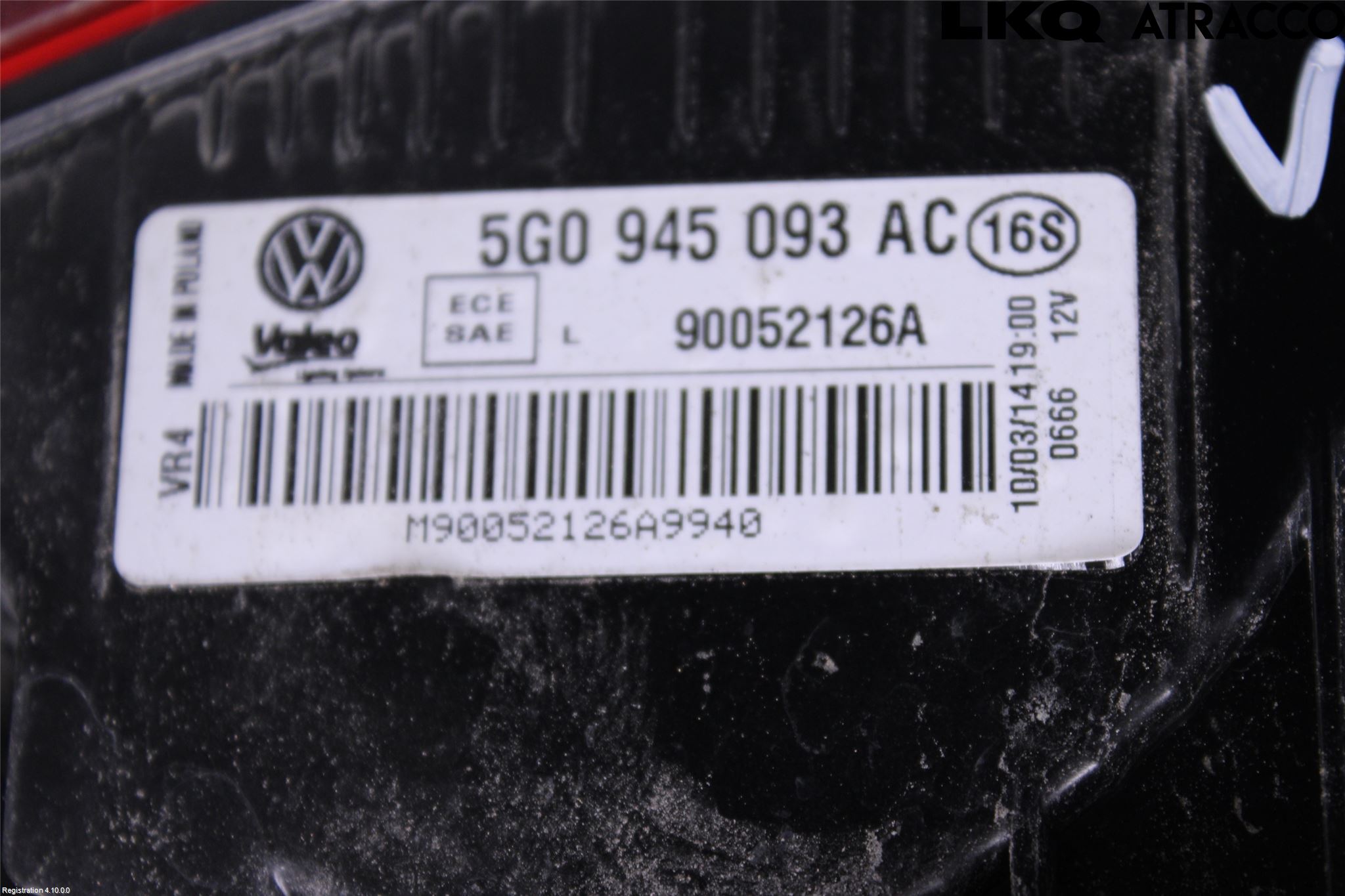 Volkswagen VW GOLF / E-GOLF VII 13-20 Bakljus Lucka Vä