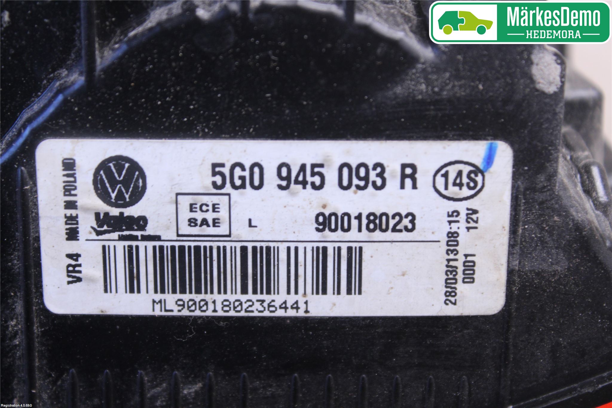 Volkswagen VW GOLF / E-GOLF VII 13-20 Bakljus Lucka Vä