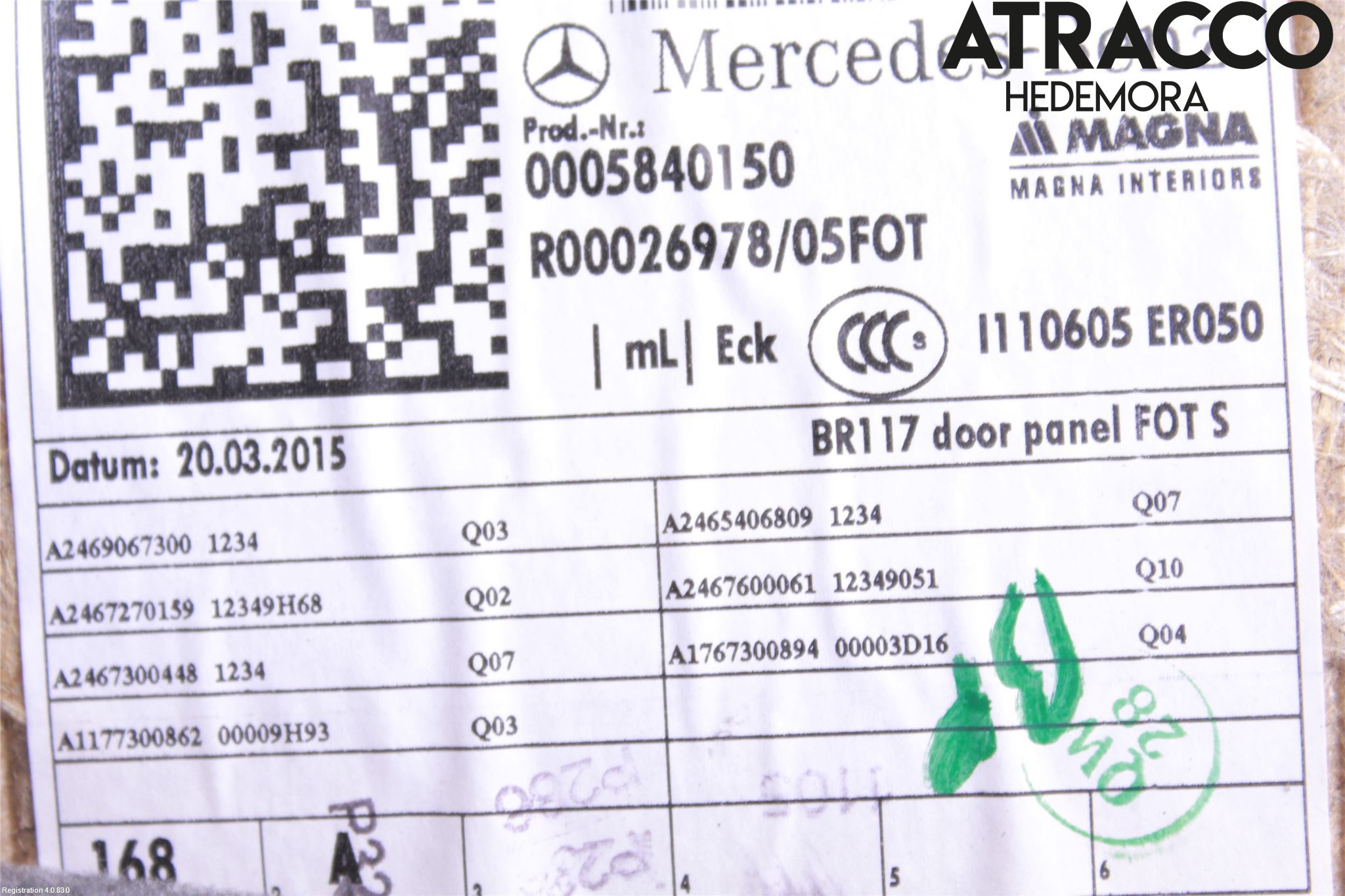 Mercedes-Benz MB CLA-KLASS (C117/X117) 13-19 Dörrklädsel Hö
