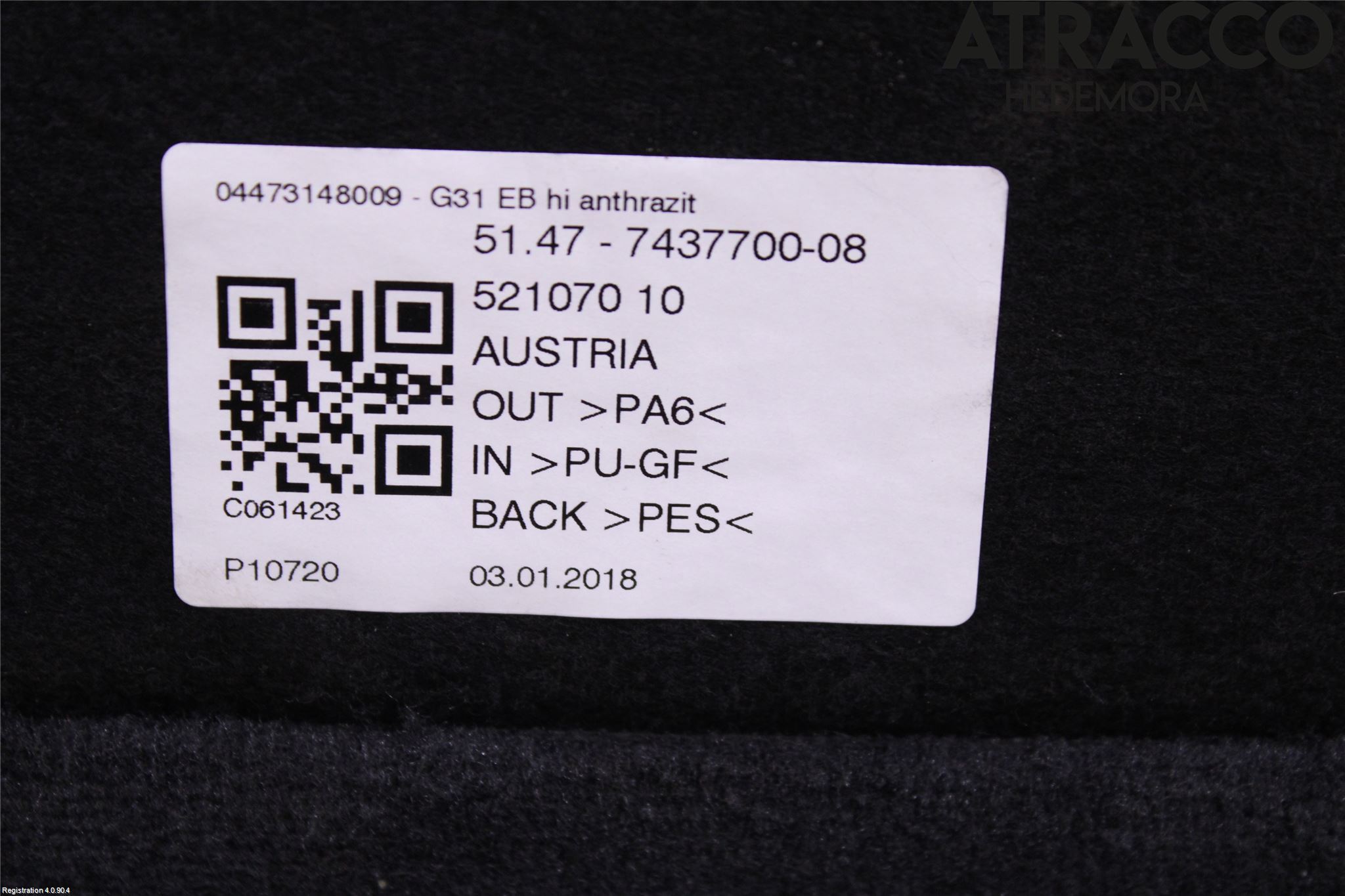 BMW 5 G30/G31/F90 17-23 Bagage Golv