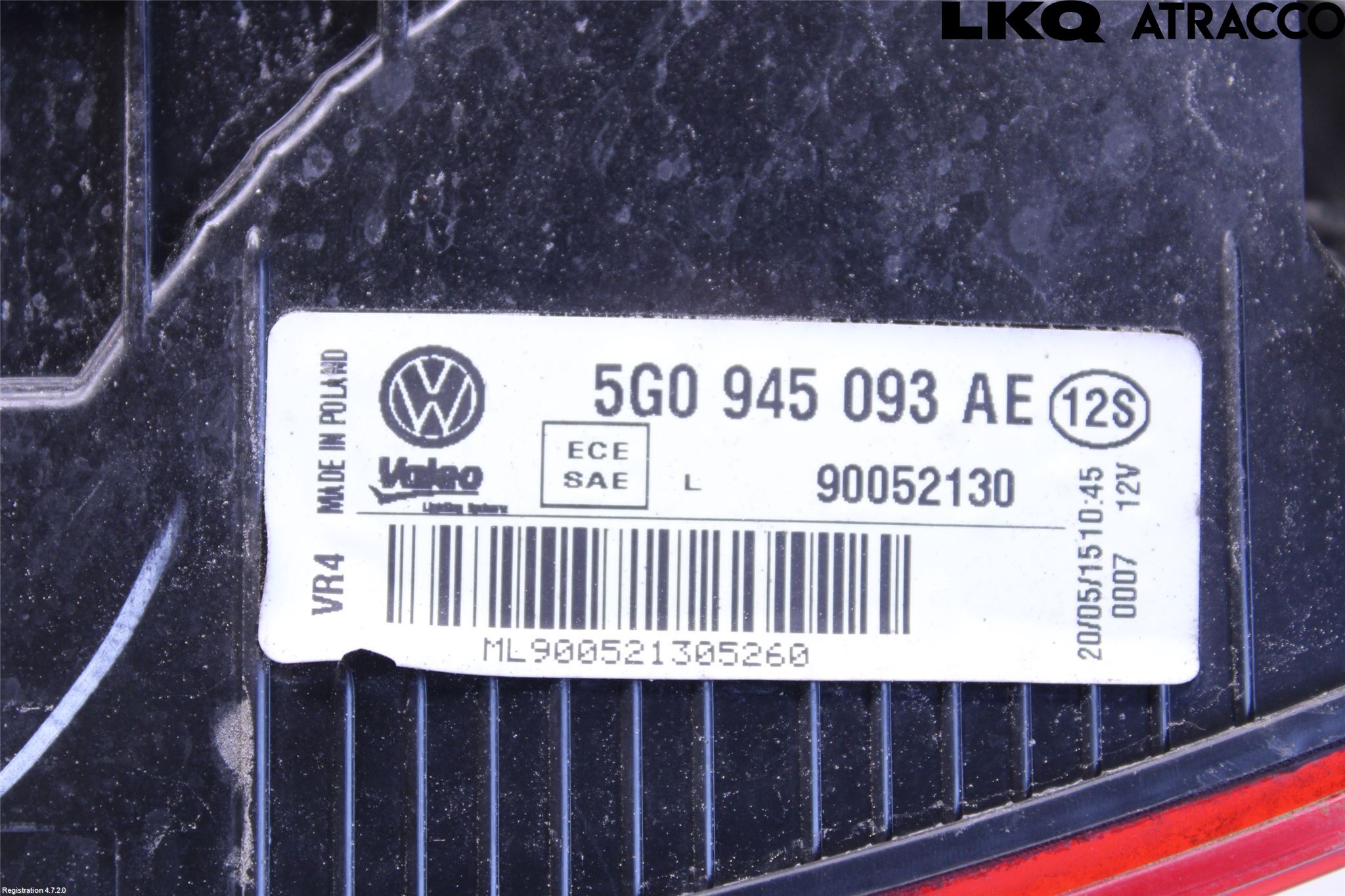 Volkswagen VW GOLF / E-GOLF VII 13-20 Bakljus Lucka Vä