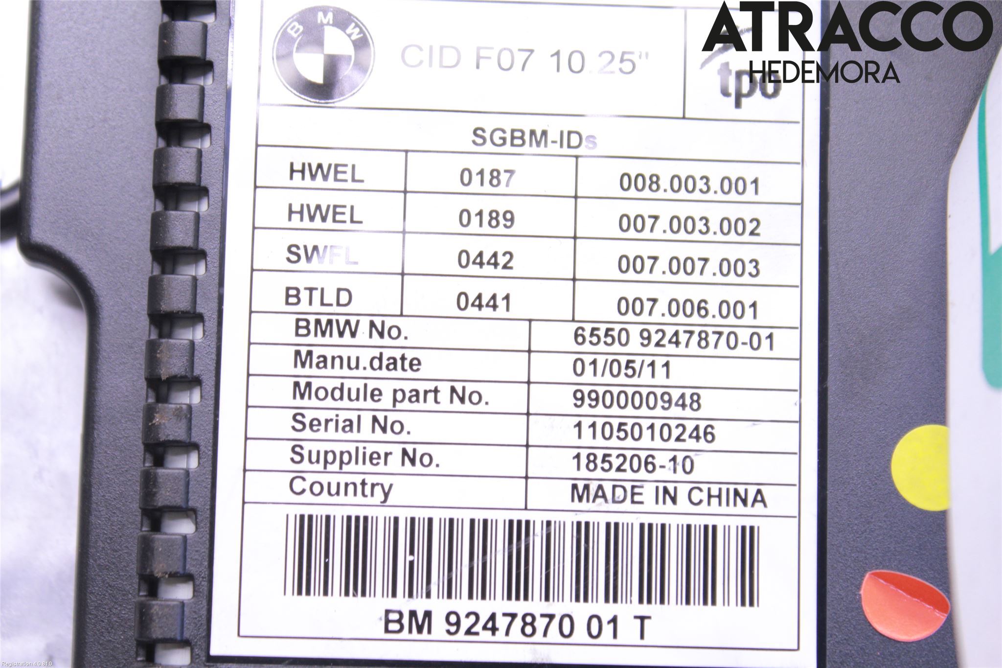 BMW 5 GT F07 09-17 Bildskärm
