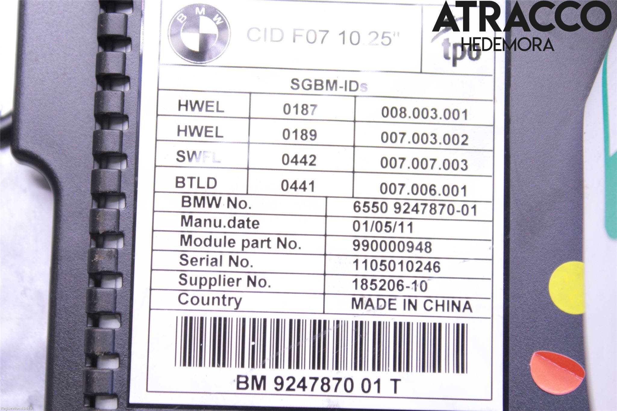 BMW 5 F10/F11/F18 09-17 Bildskärm