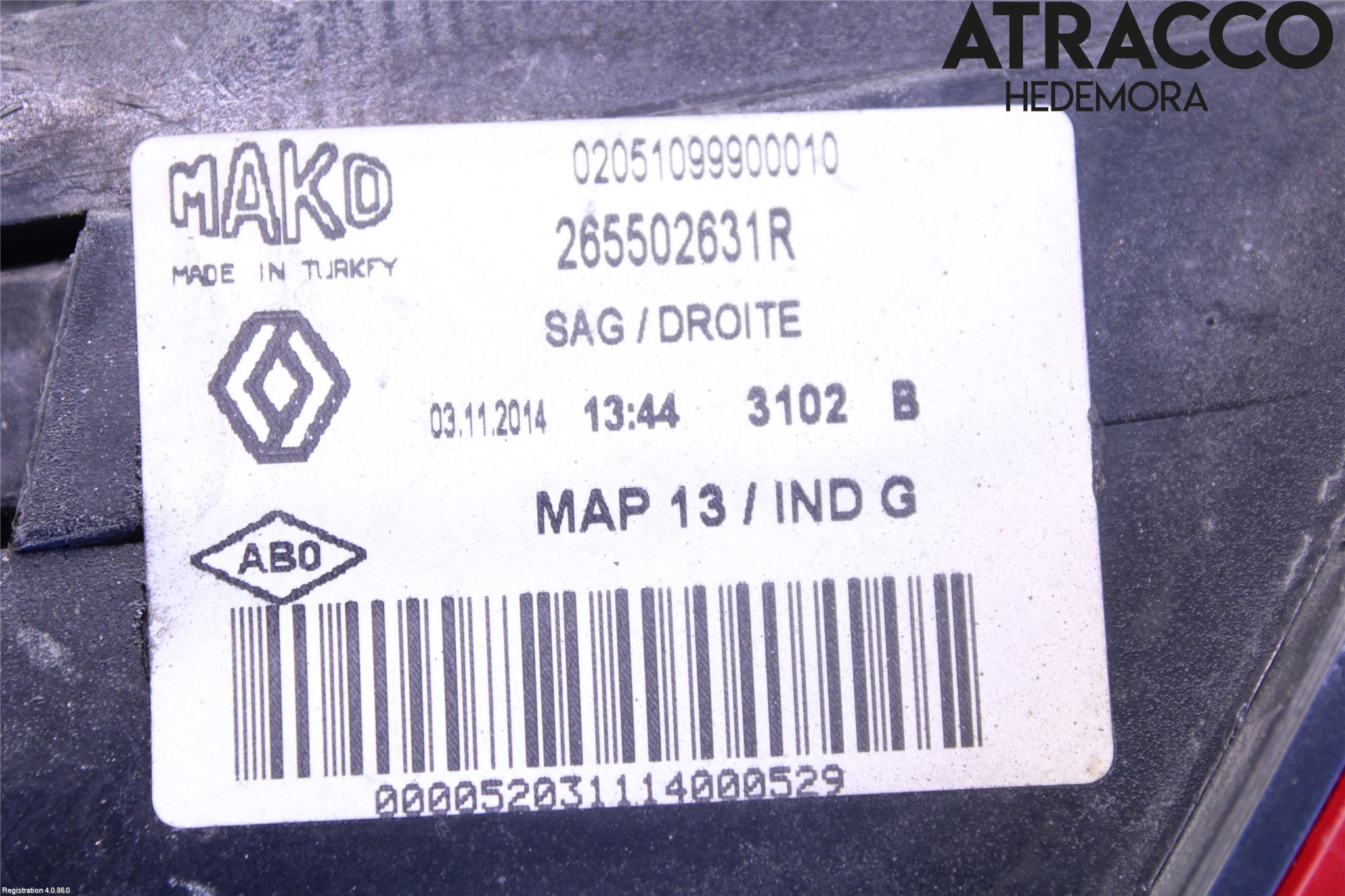 Renault CLIO IV 12-16 Bakljus Höger