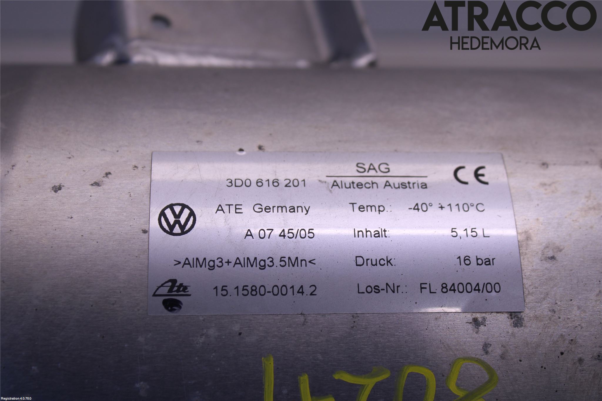 Volkswagen VW PHAETON Nivå/Luftförändring Trycktank