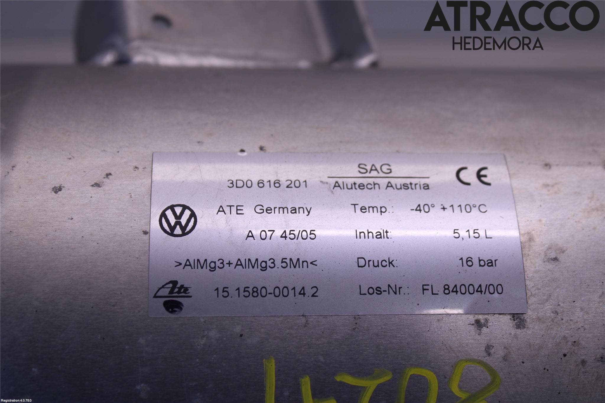 Volkswagen VW PHAETON Nivå/Luftförändring Trycktank