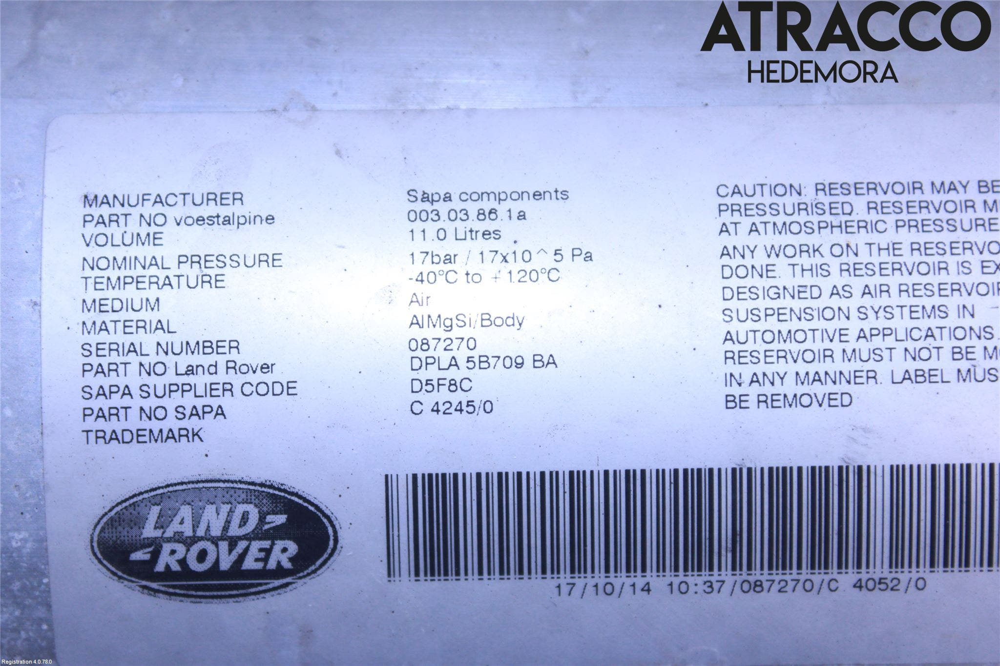 Landrover RANGE ROVER SPORT (L494) 14-22 Nivå/Luftförändring Trycktank