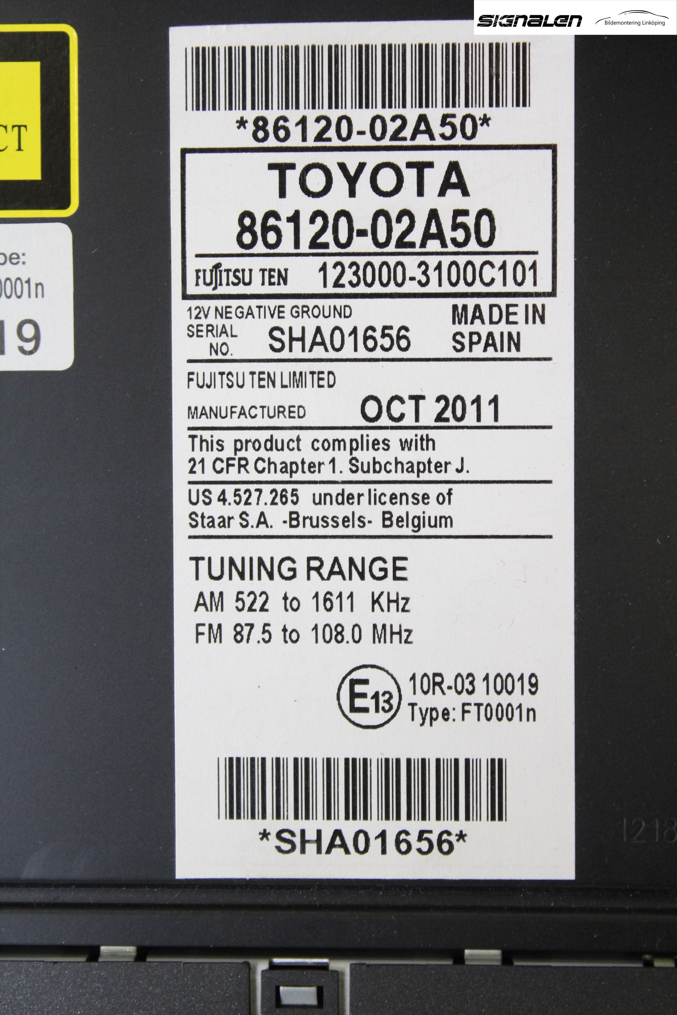 Toyota AURIS 10-12 Cd Radio - Multimediapanel