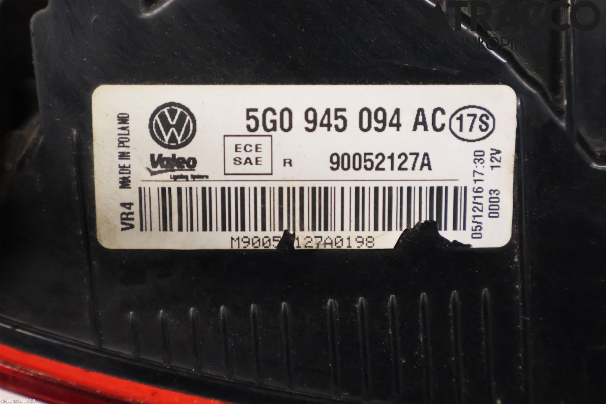 Volkswagen VW GOLF / E-GOLF VII 13-20 Bakljus Lucka Hö