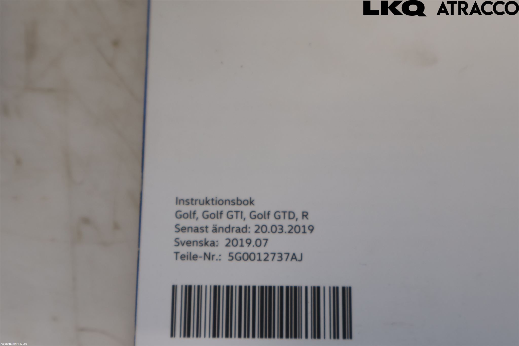 Volkswagen VW GOLF / E-GOLF VII 13-20 Instruktionsbok