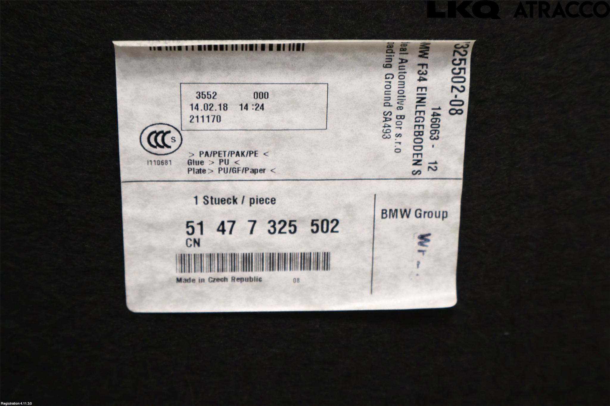 BMW 3 GT F34 13-19 Inrbagagerumklädsel-Golv
