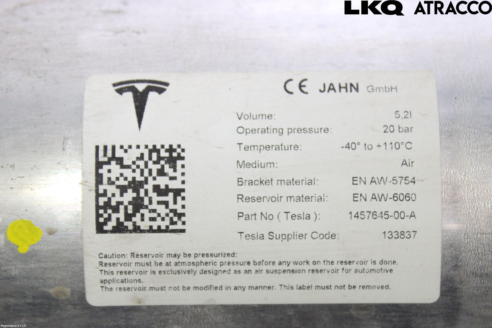 Tesla MODEL S 13- Nivå/Luftförändring Trycktank