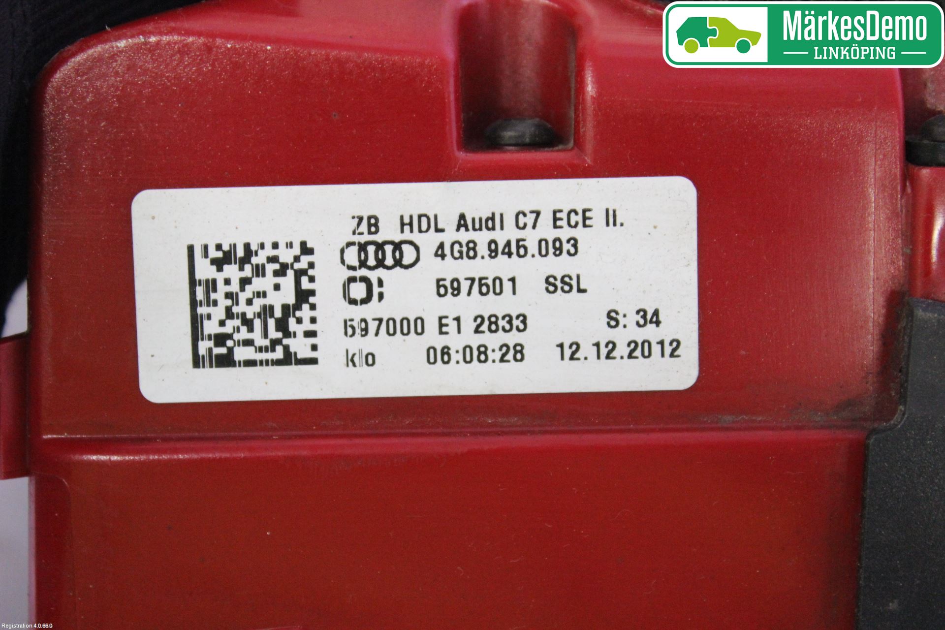 Audi A7/S7 4G 11-17 Bakljus Lucka Vä