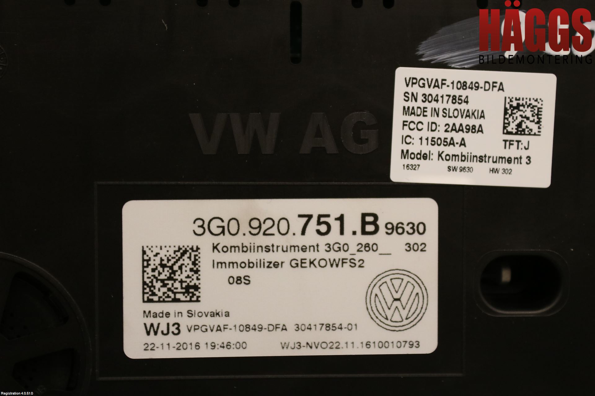 Volkswagen VW PASSAT 15-19 Instrument Komb