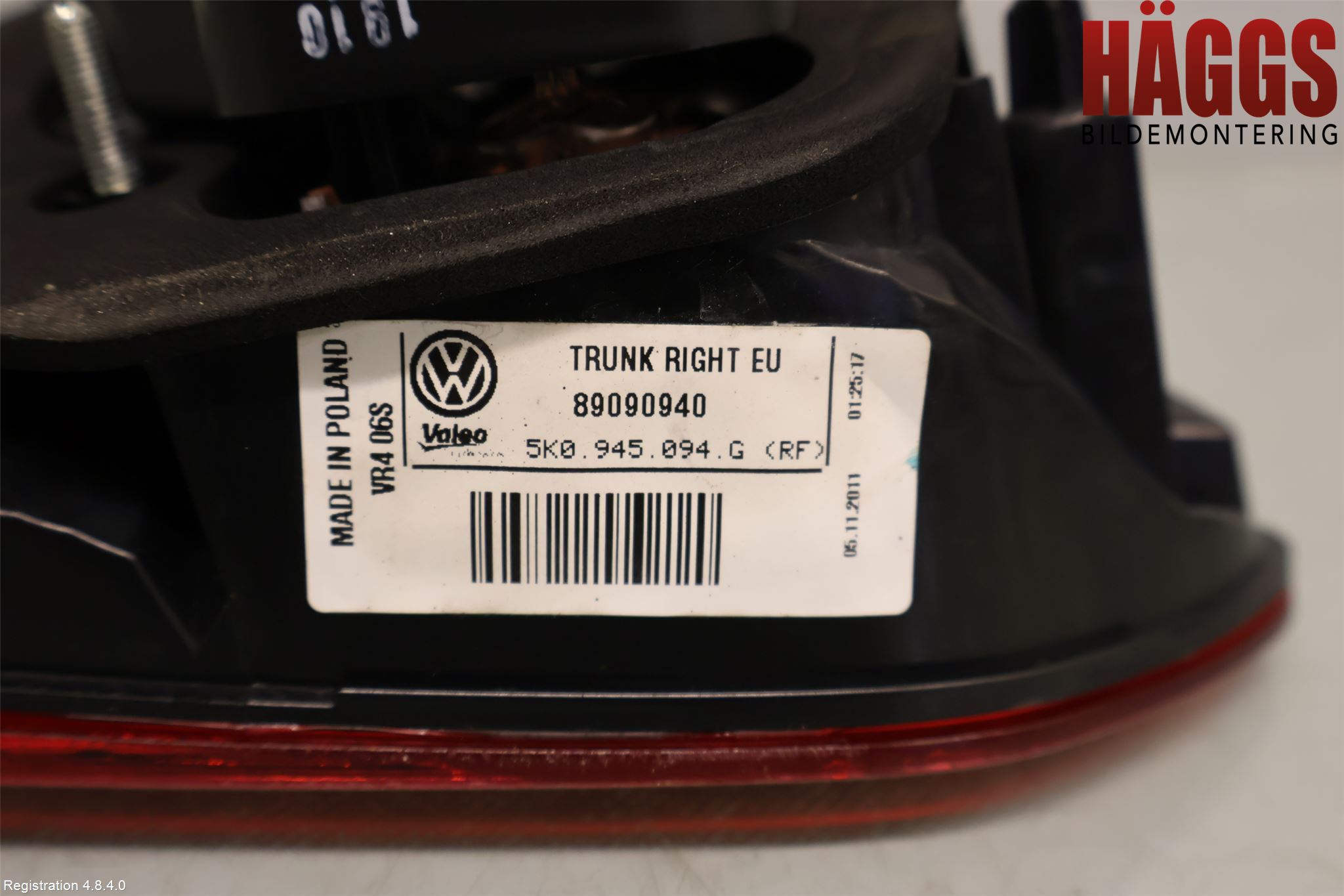 Volkswagen VW GOLF VI 09-13 Bakljus Lucka Hö