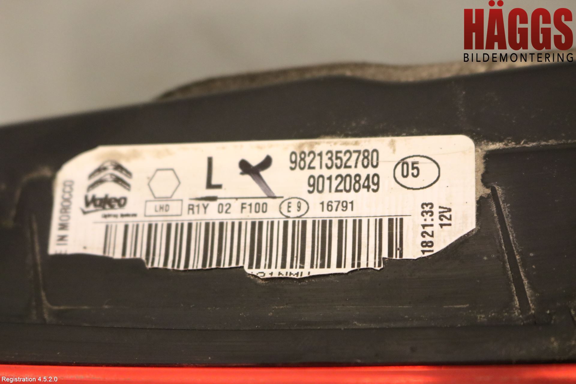 Citroen C4 CACTUS 14-20 Bakljus Lucka Vä