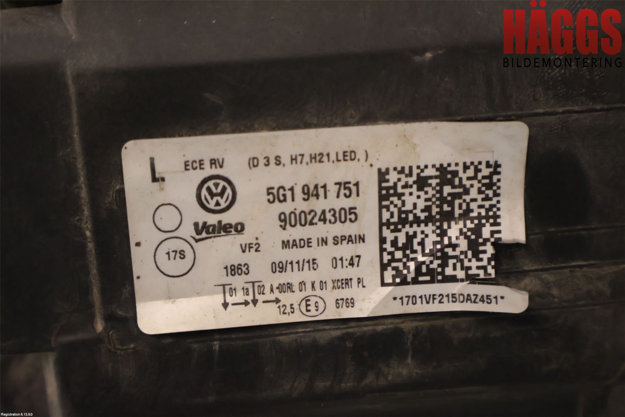 Volkswagen VW GOLF / E-GOLF VII 13-20 Strålkastare Vänster