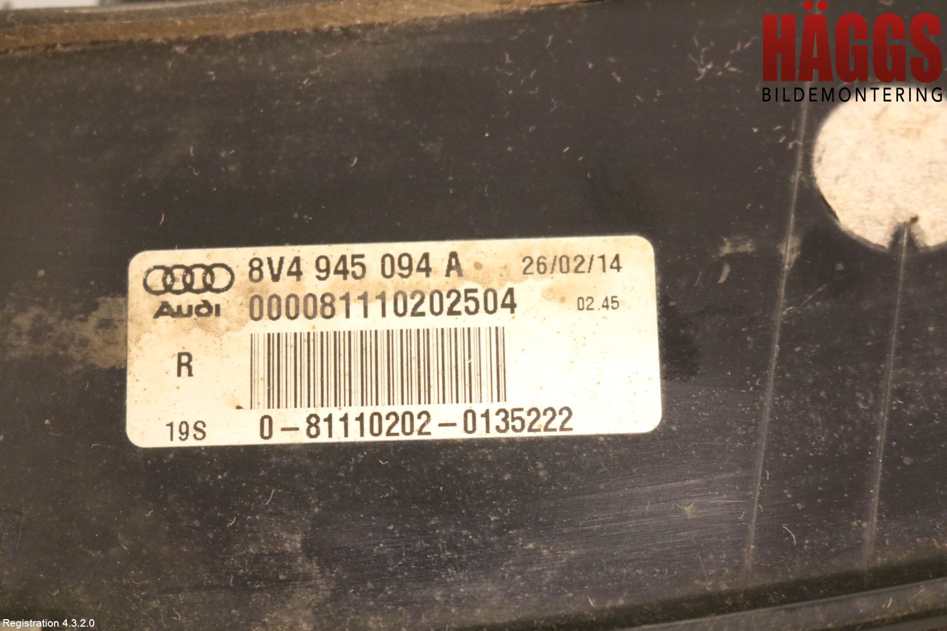 Audi A3/S3 8V 13-20 Bakljus Lucka Hö