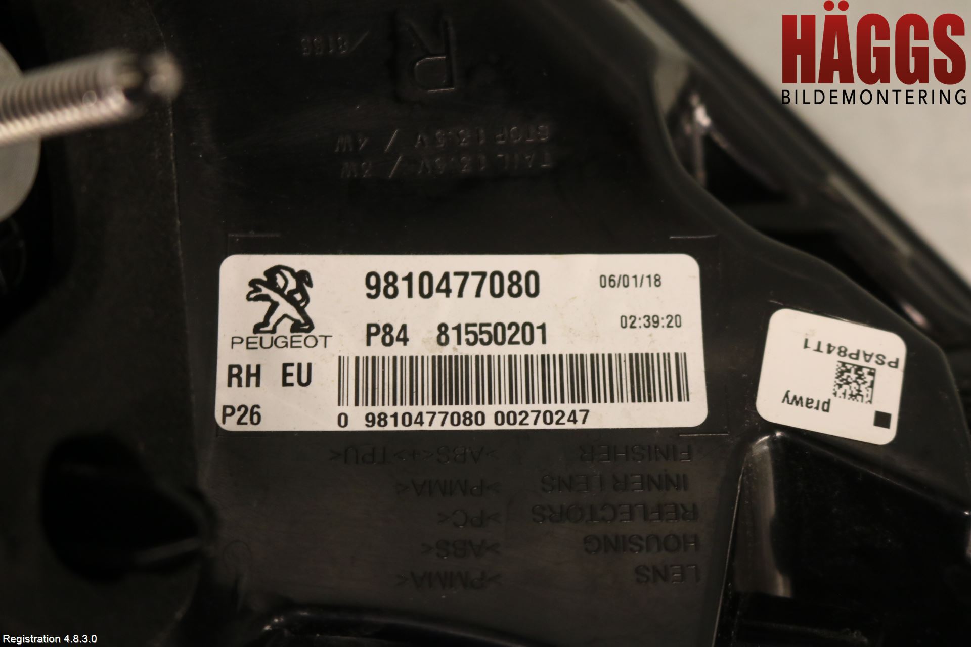 Peugeot 3008 17-24 Bakljus Höger