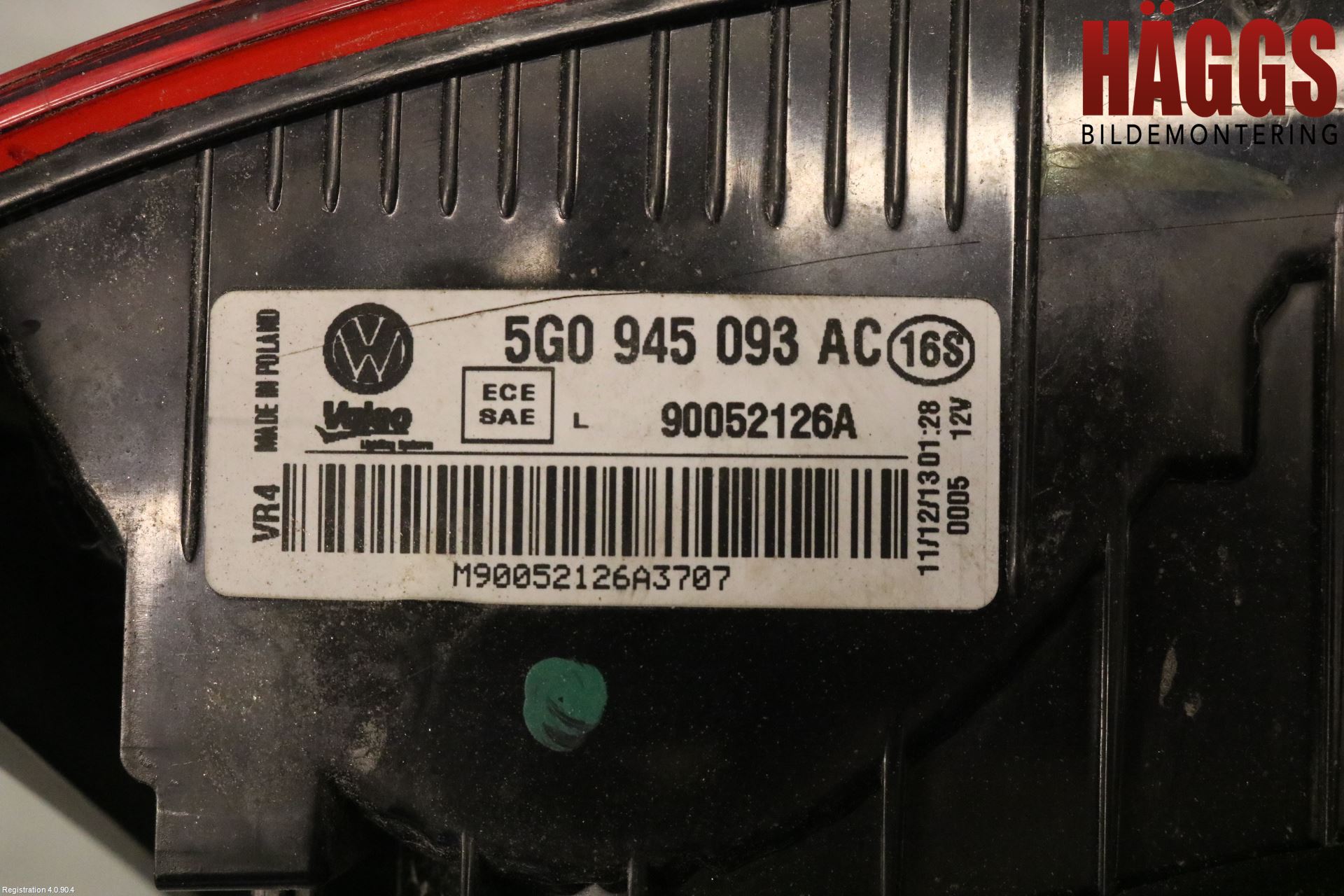 Volkswagen VW GOLF / E-GOLF VII 13-20 Bakljus Lucka Vä