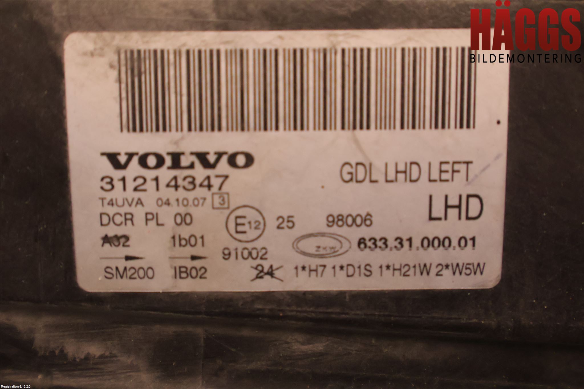 Volvo V70 08-13 Strålkastare Vänster