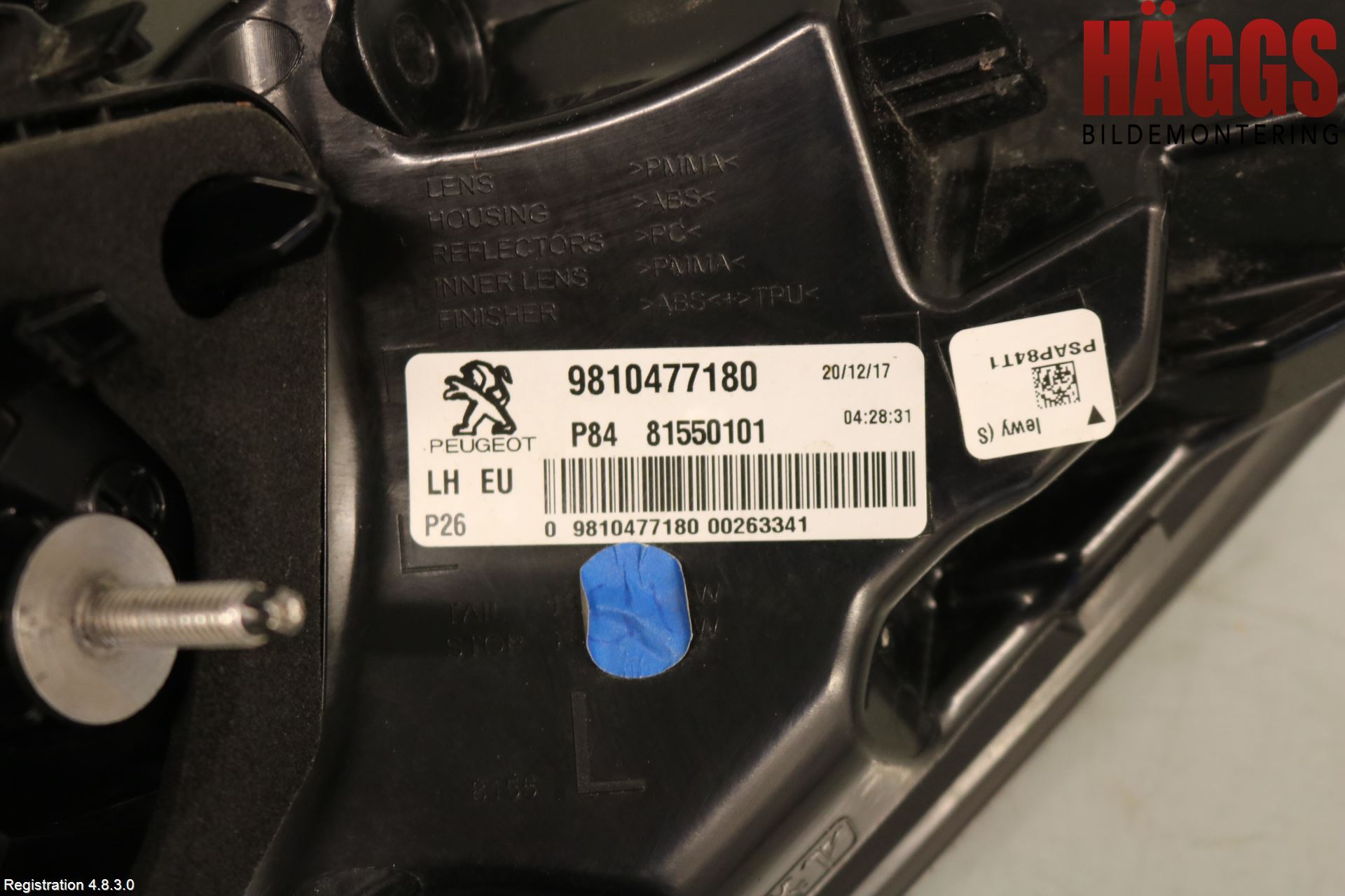 Peugeot 3008 17-24 Bakljus Vänster