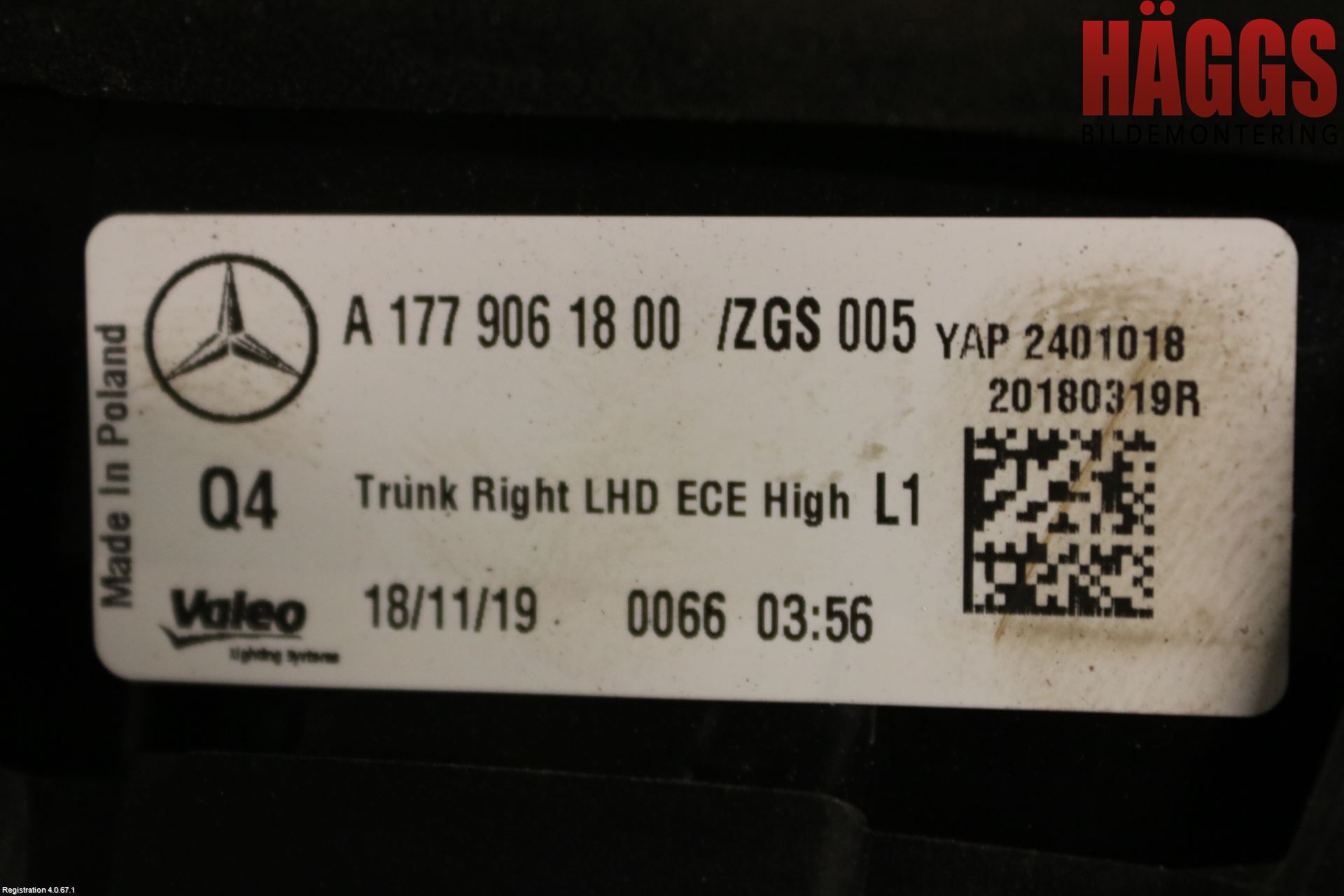 Mercedes-Benz MB A-KLASS (W177) 18- Bakljus Lucka Hö