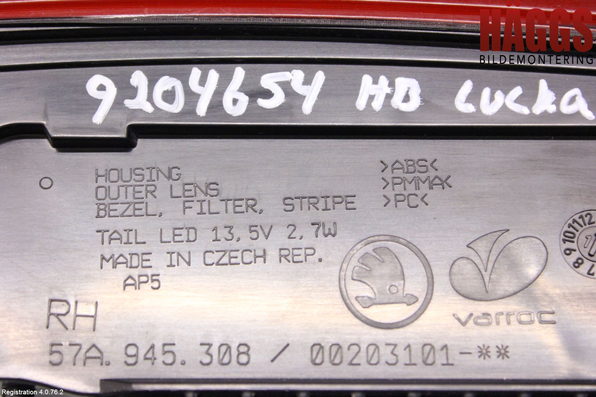 Skoda KAROQ 18- Bakljus Lucka Hö